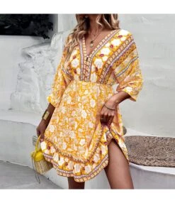 Fashion Print V Neck Swing Dress Casual Loose Backless Lace-Up Short Sleeve Wholesale Dresses -OTIS Clothing Shop 48857577 afa6 4637 99d8 c077bfe36824 c7ab2ee41d49c70cef88a0c0e14453ac