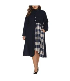 Casual Round Neck Plaid Patchwork Long Sleeve Dress Wholesale Dresses V5923041500047