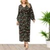 Wholesale Plus Size Clothing Casual V-Neck Long Sleeve Floral Split Dress N5923091200033