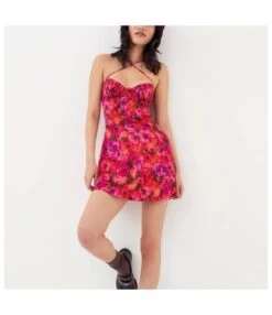 Printed Sleeveless Halter Neck Backless Sexy Floral Dress Wholesale Dresses SDN539924
