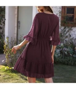 Fashion Elegant Solid Color Chiffon Flocking Ruffles Swing Dress Lotus Leaf Sleeve Wholesale Dresses SD204668 -OTIS Clothing Shop 4b2f4cd3 b41a 4775 938b c9a58b14dc78 3206427e63b5b81494668f3904d6db51