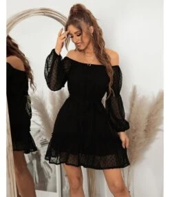 Sexy Off Shoulder Flocking Mini Dress Solid Color Long Sleeve Lace Up Flowy Wholesale Dresses SDN560434 -OTIS Clothing Shop 4b5e5969 7c25 4292 9bf7 8ddadfc5e159 d5cae9431160f9113c4a14874e69d968