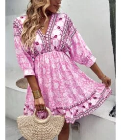 Fashion Print V Neck Swing Dress Casual Loose Backless Lace-Up Short Sleeve Wholesale Dresses -OTIS Clothing Shop 4c8cec24 bb83 48b5 a23b a09a28e45896 780e3a11a63e844699d9adb60c80f800