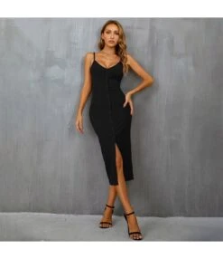 Sexy Split V-Neck Button Slim Fit Mid-Length Sling Dress Wholesale Dresses SDN537998 -OTIS Clothing Shop 4ce464f3 e9f4 432b 9e32 3f901284cddd 35467053621530614f1cf12c9ae80729