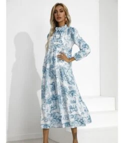 Printed Half Collar Bowknot Lantern Sleeve Loose Ruffled Midi Dress Casual Wholesale Dresses SDN533161 -OTIS Clothing Shop 4f864164 bc53 49a3 be3c 4b6b620b24d2 c72dd877beef00a0d3ba4289a4d422e4