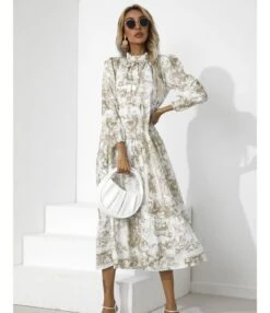 Printed Half Collar Bowknot Lantern Sleeve Loose Ruffled Midi Dress Casual Wholesale Dresses SDN533161 -OTIS Clothing Shop 5076b099 67eb 4d57 9044 19f355509ebb d0c171370bf46628e69b4ee23e72b84d