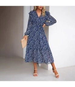 Floral Wood Ear Side Slim V-Neck Long-Sleeved Dress Wholesale Dresses N4623071700084 -OTIS Clothing Shop 51026b8dbbf94e16a8ceb045011bc85f 4