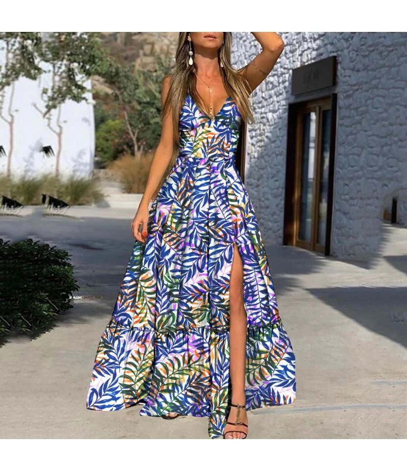 Printed Deep V Neck Sling Wide Swing Dress Vacation Sundresses Wholesale Maxi Dresses SDN533515 6 Printed Deep V Neck Sling Wide Swing Dress Vacation Sundresses Wholesale Maxi Dresses SDN533515 - Image 4