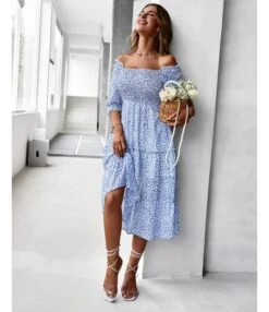 Sexy Off Shoulder Floral Midi Swing Dress High Waist Petal Sleeve Slim Vacation Wholesale Dresses SDN560630 -OTIS Clothing Shop 522cdea3 c51b 47be 8740 0c69a1910e9a ad81282047af478eceeafd2670b91ce7