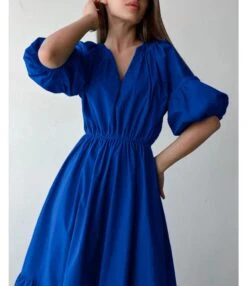 Klein Blue V Neck Puff Sleeve A-Line Dress High Waist Solid Color Midi Wholesale Dresses SDN560941 -OTIS Clothing Shop 55995018 c52e 4ffc a72b e9e187bc2295 500b8efa12d0c2b064ea3c91f10f0a48