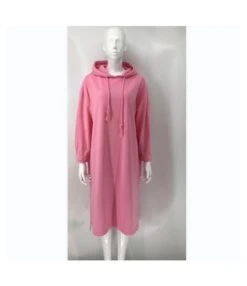 Casual Loose Drawstring Hooded Knit Sweater Dress Long Sleeve Solid Color Midi Wholesale Sweatshirt Dresses SDN562151