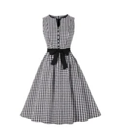 Plaid Print Sleeveless Tie Up 80'S Vintage Swing Dress Wholesale Dresses SDN536254