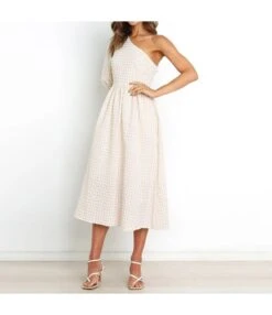 Sexy Sloping Shoulder Plaid Dress Elegan High Waist Midi Wholesale Dresses SDN560143 -OTIS Clothing Shop 5b2057a7 1f2e 4647 adc5 634745b69ce2 0c821774cf38fa7514a00039dea10db2