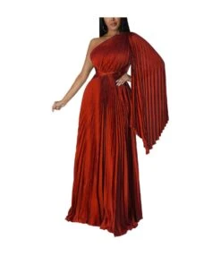 One-Shoulder Pleated Slant Neck Waist Imitation Silk Dress Wholesale Womens Clothing N3823103000072 -OTIS Clothing Shop 5d2b150d7dff4d2f9d02b0b50128ad6f 5