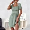 Solid Color Ruffled Square Neck Puff Sleeve Cutout Back Bowknot Swing Dress Casual Wholesale Dresses SDN533153 -OTIS Clothing Shop 5d4d9e09 a194 4027 92eb 553aa842e696 dd1caaeb41fbdf7fcbb494900e4f4997