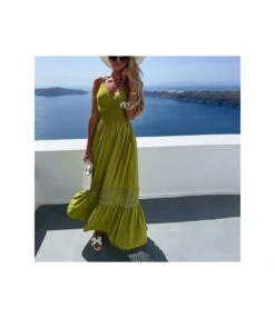 Low-Cut Suspenders Hollow Stitching Solid Color Dress Wholesale Dresses N46230328001726