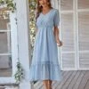 Elegant V Neck Flocking Midi Dress Short Sleeve Solid Color High Waist Wholesale Dresses SDN560431 -OTIS Clothing Shop 5fd5abe8 bfba 47f5 8ae5 35d6dffc311a 5d6cf7857a2c11c1851096b9b3c753c7