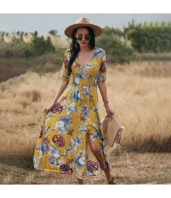 Sexy Deep V Floral Swing Dress Short Sleeve Slim Drawstring High Slit Vacation Wholesale Dresses SDN560326 -OTIS Clothing Shop 604953e6 113f 4a8c beda aa08320f4a7b 37af1ee19ef9b0baac2735acd64586cb