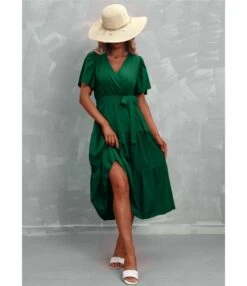 Solid Color V-Neck Short Sleeve Mid-Length Smocked Dress Casual Wholesale Dresses SDN533393 -OTIS Clothing Shop 61ff85e0 d84f 4030 9323 39d53d8fcbcf 71b748126eb28e19309158e471e2a589