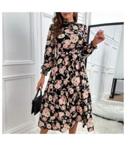 Print Wholesale Boho Dress Valentine'S Day Lace-Up Chiffon SD181175