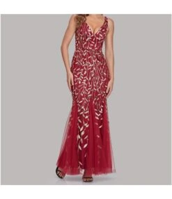 Sexy V-Neck Leaf Embroidered Sequins Slim Fishtail Prom Evening Dress Wholesale Maxi Dresses SDN535240