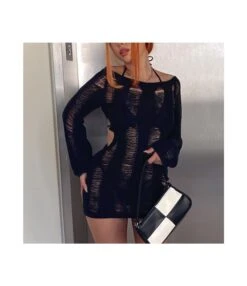 Long Sleeve Open Back Cut-Out Knit Dress Wholesale Boydcon Dresses SDN535511