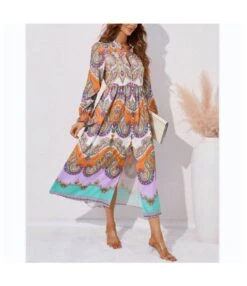 Fashion Printed Single-Breasted Slit Long-Sleeve Shirt Dress Wholesale Dresses SDN536902