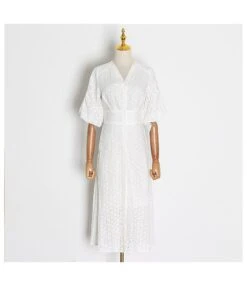 Retro Big Puff Sleeves V-Neck Hollow Embroidery Mid-Length Pleated Dress Elegant Wholesale Shirt Dresses SD531289 -OTIS Clothing Shop 67784d4d 8bef 4417 8275 17ef4c02673f 7410eb7401495725d752f906aeda3ade