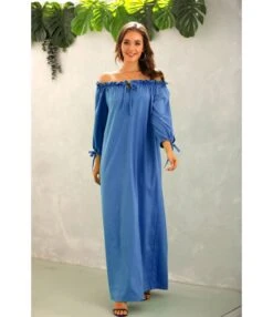 Solid Color Off Shoulder Lantern Sleeve Ruffles Loose Dress Casual Wholesale Maxi Dresses SDN532794 -OTIS Clothing Shop 67e56ae5 dc4b 46e4 9ac6 6ca6451f3f8c 0d9b1858017d36d6d8f7f0f50637bb0f