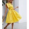 Trendy Stand Collar Tie-Up Cover Sleeveless Waist Midi Casual Dress Wholesale Dresses N5323030700089
