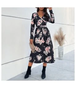 Long-Sleeve Printed V-Neck Tie-Up Waist Floral Dress Wholesale Dresses SDN538173 -OTIS Clothing Shop 6d984f7b 33b1 402a a4ad 818ec4ff365b 852e36003c77a7bc2221bd31e3c154ba
