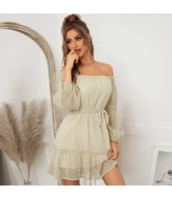 Sexy Off Shoulder Flocking Mini Dress Solid Color Long Sleeve Lace Up Flowy Wholesale Dresses SDN560434 -OTIS Clothing Shop 7387b382 d348 4be0 85e2 bf605a2ac390 d2a52e359838cecea8902b48e9c25d0f