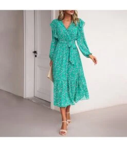 Floral Wood Ear Side Slim V-Neck Long-Sleeved Dress Wholesale Dresses N4623071700084 -OTIS Clothing Shop 74d879adc40a49f88425b045011c4abe 4