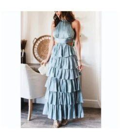 Sexy Solid Color Backless Hollow Waist Sleeveless Prom Cake Gown Dress Wholesale Dresses N5323031600005