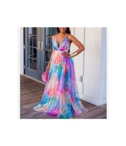 Mulitcolor Printed Sling Party Dress Sexy Deep V Vacation Wear Wholesale Maxi Dresses Trendy SD204092 -OTIS Clothing Shop 77b2fdb351e386f34d9c719709a0c55f