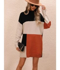 Elegant Colour Blocked Round Neck Knitted Long Dress Wholesale Dresses N5923082600022 -OTIS Clothing Shop 77bf6041b9564e30ae5bb07400aea1bd 4
