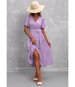 Solid Color V-Neck Short Sleeve Mid-Length Smocked Dress Casual Wholesale Dresses SDN533393 -OTIS Clothing Shop 77c96c39 4c21 40da 85a6 2663647a033b 82cece2ef8fb1a5e8b274e003f2f6849