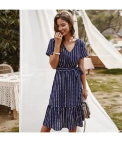 Sexy V-Neck Striped Dress Casual Short Sleeve Lace Up Wholesale Dresses SDN560302 -OTIS Clothing Shop 79284fe4 5480 482e 86d9 2096f9eaad66 e71ece9fe534fe4599b4830841f1617b