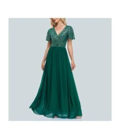 Short Sleeve Sequin Chiffon Swing Party Prom Evening Dress Wholesale Maxi Dresses SDN535279