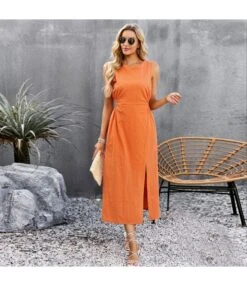 Solid Color Summer Hollow Waist Long Sleeveless Mid-Length Tank Dress Wholesale Dresses N5323031600405 -OTIS Clothing Shop 7dd8d5b860c04bcd84d9afcf00ebaee6 4