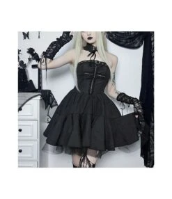 Black Gothic Punk Cross Jacquard Mesh Puffy Cake Dress And Choker Wholesale Dresses N5323031800010
