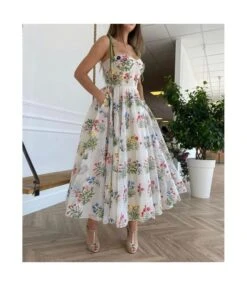 Floral Embroidering Nipped Waist Sundresses Sexy Strap Sling Mid-Length Party Fluffy Dress Wholesale Dresses SDN533050