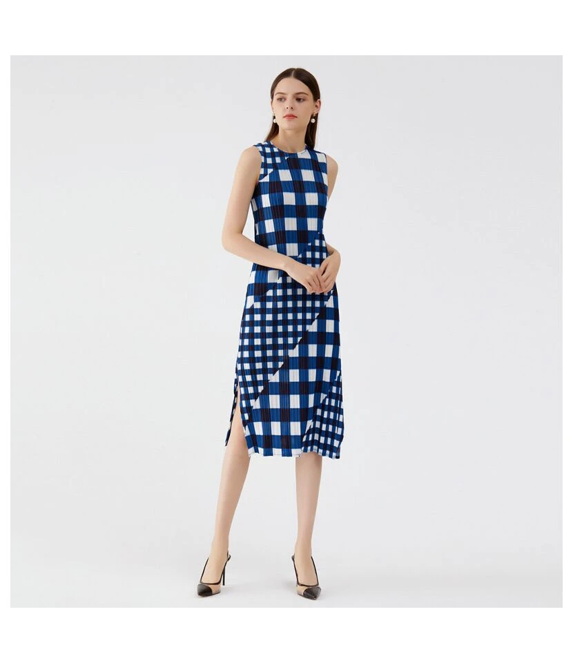 Gingham O-Neck Sleeveless Patchwork Slim Slit Midi Dress SD080410 6 Gingham O-Neck Sleeveless Patchwork Slim Slit Midi Dress SD080410 - Image 4