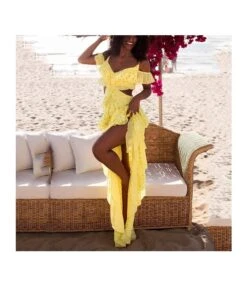 Summer Sequin Cutout Holiday Sling Ruffle Dress Sexy Beach Trendy Wholesale Maxi Dresses SD531707