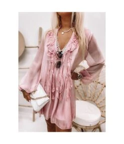 Solid Color Deep V Ruffles Short Lantern Sleeve Midi Dress Loose Fashion Wholesale Dresses SD531222 -OTIS Clothing Shop 922fbc54 1bbf 44f3 8530 d887c3880c1f 4469b76c9a38acd80c33bd8d94db0d25
