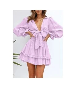 V-Neck Solid Color Tieback Bowknot Long Lantern Sleeve Ruffle Dress Casual Wholesale Dresses SD531178 -OTIS Clothing Shop 9550a627 d1f0 4f5d af42 eaf8ffe1877c e3e795bd5416398997e9b9ed8c1b7611