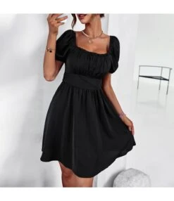 Solid Color Ruffled Square Neck Puff Sleeve Cutout Back Bowknot Swing Dress Casual Wholesale Dresses SDN533153 -OTIS Clothing Shop 9580548c 5200 4c2e a3de 20765524f177 b93b97c2211e86c17bf8da729dbe257c