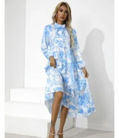 Printed Half Collar Bowknot Lantern Sleeve Loose Ruffled Midi Dress Casual Wholesale Dresses SDN533161 -OTIS Clothing Shop 9604cce1 a30b 4d19 b0b3 b960852093ce 3e2f9b58ff5458b54733e3a504ee8058