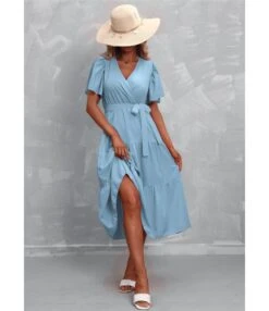 Solid Color V-Neck Short Sleeve Mid-Length Smocked Dress Casual Wholesale Dresses SDN533393 -OTIS Clothing Shop 9765c5fa 4b26 428f 9fe0 e9384dc3e414 f03d4fcec6e6fdc531d2af5f151743a1