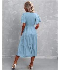 Solid Color V-Neck Short Sleeve Mid-Length Smocked Dress Casual Wholesale Dresses SDN533393 -OTIS Clothing Shop 97a0a5c1 40dc 417c b09b 23b87baa2dd5 21851c2270554ad3248b609589356476